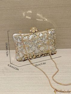 BirdinBag - Party-perfect Mini Box Bag with Rhinestone Embellishments and Chain Strap Elegant Bags With Metal Chain Strap, Rectangular Metal Bags For Events, Rectangular Metal Bag For Events, Elegant Silver Bag With Chain, Elegant Silver Bags With Chain Detail, Luxury Metal Evening Bag For Party, Elegant Metal Chain Bags, Elegant Silver Evening Bag With Chain, Rectangular Metal Event Bag