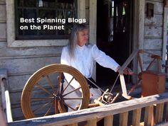 a woman spinning on the front porch of a house with text overlay saying best spinning blogs on the planet