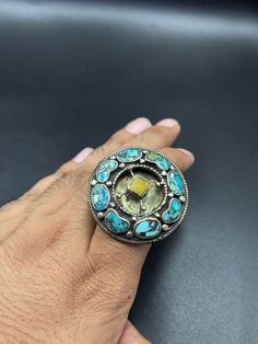 A Beautiful Tibetan Nepalese Silver Plated Vintage Ring. Ring Size 8.5 US. Shipping Payment Feedback & Return Policy 1 : We ship Monday to Friday Via Airmail Register Insured  With Tracking # takes 2 to 4 Weeks to Destination. 2 : Contact us if you did not receive your item after 4 weeks. 3 : We Accept Payment From Most of the Mainstream Payment Methods. 4 : In Any Inconvenience Case we do Accept Return and full Refund. 5 : We Ship worldwide via Airmail Registered with Tracking # provided to buy Unique Multi-stone Turquoise Ring, Bohemian Multi-stone Turquoise Ring, Adjustable Spiritual Turquoise Ring, Spiritual Turquoise Ring With Large Stone, Turquoise Crystal Round Ring, Spiritual Round Turquoise Ring, Handmade Turquoise Crystal Ring, Bohemian Style Turquoise Ring With Stone Setting, Bohemian Round Turquoise Ring With Stone Setting