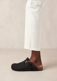 Travis Black Leather Mules | ALOHAS Cream Mini Dress, Sustainable Shoes, Kids Garments, Black Clogs, Black Leather Mules, Vegan Boots, Sustainable Leather, Clog Sandals, Black Leather Sandals