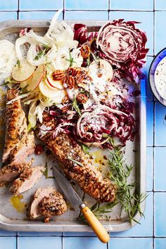 A delicious BBQ pork tenderloin recipe that takes just 25 minutes! It's the perfect summer meal, with a radicchio, fennel and apple salad and buttermilk dressing. Boiled Fruit Cake, Bbq Pork Tenderloin, Falooda Recipe, Christmas Ice Cream, Buttermilk Dressing, Radicchio Salad, Chocolate Bonbons, Chocolate Mud Cake, Weekly Recipes