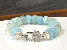 Elegant Aquamarine Bracelets With Natural Stones, Elegant Aquamarine Beaded Bracelets With Natural Stones, Elegant Blue Amazonite Bracelets, Elegant Blue Amazonite Bracelet, Pearl Necklace Handmade, Handmade Pearl Necklace, Shades Of Aqua, Pearl Necklace Gold, Aquamarine Bracelet