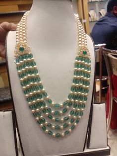 Green Beads Jewellery Designs, Green Beads Indian Jewellery, Latest Beads Jewellery Designs, Gold Necklace Stack