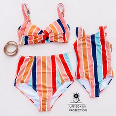 Whether you're planning to hit the waves or soak up the sun, our vibrant and playful print design will make you stand out from the crowd. You and your family will love the comfortable and long-lasting high-quality materials that our swimwear is made of. So, get ready to enjoy endless summer adventures without any worries or compromises on style! ITEM DESCRIPTION WOMENShell: 83% Polyester 17% SpandexLining: 95% Polyester 5% Spandex• Sizing runs true to size, please refer to our size guide. MEN95% Adjustable Striped Swimwear For Summer, Striped Swimwear For Beach Party Vacation, Striped Tankini For Summer Beach, Adjustable Summer Swimwear With Uv Protection, Adjustable Uv Protection Summer Swimwear, Playful Swimwear With Upf 50+ For Spring, Playful Fitted Swimwear With Upf 50+, Playful Swimwear With Upf 50+, Playful Fitted Swimwear With Uv Protection