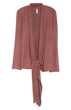 Change your look whenever you want in this draped-front cardigan that you can tie in front, in the back or just leave open for a flowy finish. 28 1/2" - 52 1/2" length (size M) Open front Collarless Long sleeves 70% rayon, 26% polyester, 4% spandex Machine wash, dry flat Imported Encore Fall Layering Wrap Top, Spring Faux Wrap Cardigan, Chic Wrap Shrug For Fall, Chic Fall Wrap Shrug, Fall Long Sleeve Faux Wrap Cardigan, Fall Wrap Top, Fall Faux Wrap Long Sleeve Cardigan, Versatile Faux Wrap Top For Fall, Faux Wrap Top For Fall