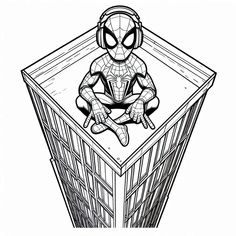 a spiderman sitting on top of a building