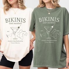 Bikinis and Martinis Bachelorette Shirts - Beach Party Tees Ready to celebrate in style? Our custom "Bikinis and Martinis" bachelorette shirts are perfect for a luxurious beach bachelorette party. Whether you're part of the bridal crew or gifting the bride-to-be, these high-quality tees bring a touch of elegance and fun to your celebration. Get yours today and join the ultimate Bachelorette Social Club! ✨HOW TO ORDER✨ Browse through all the product photos for a closer look at the design. Select your color and size. Add your custom details in the "personalization" section. Choose the quantity you'd like to order (you can adjust it in your cart). Add to cart and repeat the process if ordering multiple items. Click "Proceed to checkout." Enter your shipping details and select your preferred p Social Club Bachelorette, Bachelorette Shirts Beach, Bachelorette Merch, Club Bachelorette, Luxury Bachelorette, Bachelorette Party Tees, Beach Bachelorette Party, Bachelorette Shirt, Bachelorette Party Beach