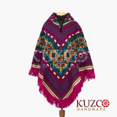 American tribal poncho, inspired by Geometric Designs of the Andes, handmade. Experience the freedom of movement and the soft, smooth material. Ecuadorian artisans make these ponchos in the Andes with ancient techniques and unique designs. These luxurious alpaca wool ponchos will keep you warm through winter and fall in style. Ideal for camping or on cold winter nights. This poncho fits medium to large size people. It is a standard size and fits most. Give an Alpaca Poncho. Surprise the ones you Traditional Handmade Winter Cape, Handmade Bohemian Alpaca Poncho, Handmade Alpaca Bohemian Poncho, Fall Festival Alpaca Poncho, Folk Style One-size Poncho For Winter, One Size Bohemian Alpaca Poncho, Bohemian Alpaca Cape For Winter, Multicolor Alpaca Shawl Poncho, Bohemian Handwoven Poncho For Winter