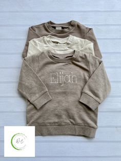 Toddler Boy Embroidered Shirts, Cotton Long Sleeve Tops With Letter Embroidery, Basic Crew Neck Tops With Letter Embroidery, Cotton Long Sleeve Sweatshirt With Name Print, Basic Relaxed Fit Top With Custom Embroidery, Basic Cotton Tops With Custom Embroidery And Relaxed Fit, Basic Long Sleeve Tops With Embroidered Text, Basic Embroidered Long Sleeve Sweatshirt, Basic Long Sleeve Embroidered Sweatshirt