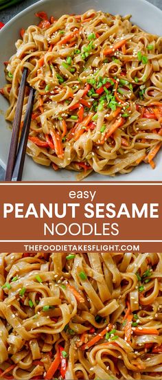 this easy peanut sesame noodle salad is the perfect side dish for any meal it's loaded with carrots and green onions