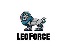 the logo for leo force, a robot dog that has been designed to look like it is