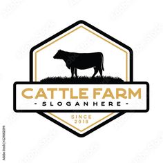 cattle farm logo design with cow silhouette on white background, suitable for business and advertising