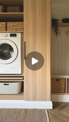 a washer and dryer in a wooden cabinet