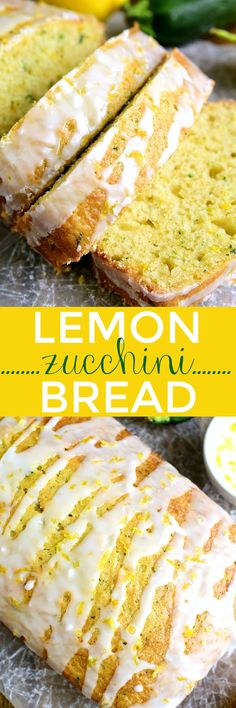 lemon zucchini bread with white glaze on top