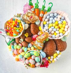 an easter candy board with lots of different candies