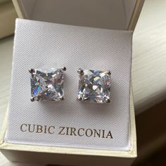 Square Cut ,Sparkly ,Stud Cubic Zirconia Silver Earrings Square Shape Diamond Earrings, Classic Sparkling Crystal Earrings For Gift, Square Diamond Studs, David Yurman Earrings, Summer Wishlist, Silver Crystal Earrings, Earrings Square, Silver Diamond Earrings, Square Stud Earrings