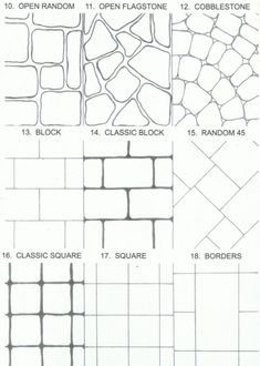 four different types of tiles are shown in black and white, with the names below them