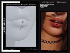 Cc Accessories, Vertical Labret Piercing, Vertical Labret, Sims 4 Piercings, Sims 4 Tattoos, Sims 4 Cas Mods, The Sims 4 Skin, Free Sims 4, Sims 4 Cc Makeup