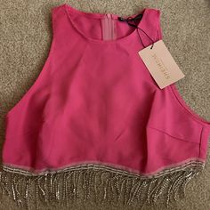 Shein Hot Pink Crop Top With Rhinestone Fringe, Size Small, Never Worn With Tags. Excellent Condition! Embellished Crop Top For Summer Evenings, Elegant Rhinestone Crop Top For Summer, Embellished Evening Crop Top For Summer, Elegant Spring Top With Rhinestone Fringe, Summer Evening Crop Top With Rhinestones, Summer Evening Rhinestone Crop Top, Summer Evening Rhinestones Crop Top, Evening Rhinestone Crop Top For Summer, Summer Fitted Crop Top With Rhinestone Fringe