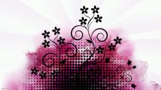 a pink and black abstract background with flowers