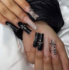 Black French Tip Nail, Paznokcie Hello Kitty, Black French Tip, French Tip Nail Art, Cross Nails, Nails Y2k, The Fame, Punk Nails, Grunge Nails