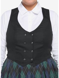 Black Double-Breasted Vest Plus Size Plus Size Dark Academia, Plus Size Vintage Fashion, Plus Size Steampunk, Fashion Girlies, Vest Plus Size, Plus Size Hot, Double Breasted Vest, Dark Academia Fashion, Academia Fashion