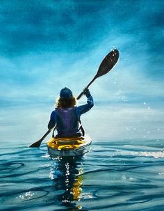 a painting of a person in a kayak