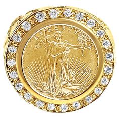 Flying Eagle, Lady Liberty, Coin Ring, Precious Metal, Diamond Halo, Gold Coins, Diamond Clarity, Signet Ring, Halo Diamond