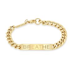 Zoë Chicco 14kt Gold Large Curb Chain Personalized ID Bracelet Curb Chain Bracelet, Zoe Chicco, Id Bracelets, Uppercase Letters, Ring Size Guide, Id Tag, Curb Chain, Bracelet Sizes, Jewelry Care