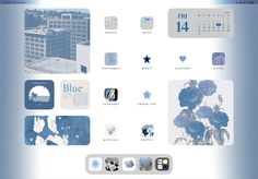 a desktop computer screen with blue and white images on it's side, including flowers