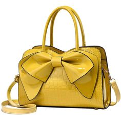 PRICES MAY VARY. ①FEATURES:Design in a stylish silhouette.Crafted from shiny patent leather,lined with polyester fabric.Delicate bow decoration.Bottom anti-slip and anti-abrasion rivets.Wear it to add a chic punctuation to any look. ②SIZE:Handbag:11.8(L)x4.7(W)x7.8(H)inches,Handle:4.7inches.The weight about:1.87LB/0.85KG. ③POCKETS:Handbag:1xMain pocket,1xCell phone pocket,1xID pocket,1xInside zip pocket,1xCompartment zipped pocket,1xBack zipper pocket.Can accommodate daily necessities such as fo Mini Umbrella, Mothers Bag, Party School, Shopping Party, Yellow Handbag, Handbag Patterns, Women Bags Fashion, Female Friends, Designer Shoulder Bags