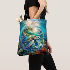 Beautiful Swimming Sea Turtle Tote Bag Swimming Sea, Sea Turtle, Swimming