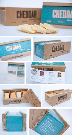 several pictures of different types of cheeses in cardboard boxes with instructions to make them