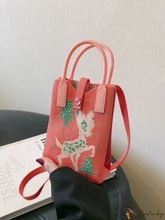 BirdinBag - Stylish Mini Crochet Handbag with Cartoon Deer Design Casual Red Bags For Winter, Casual Red Bags, Casual Red Winter Bags, Trendy Crochet Bag For Everyday Winter Use, Shopping Crochet Satchel For Mobile Phone, Crochet Satchel Mobile Phone Bag For Shopping, Crochet Mobile Phone Satchel Bag For Shopping, Pink Shoulder Bag For Everyday Winter Use, Casual Pink Satchel For Gift