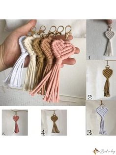 the instructions for how to make tasselled keychains in different colors and sizes