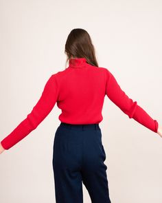 [too marvelous for words] Vintage cherry red rib knit turtleneck sweater•Long sleeves•Rib knit•Perfect fit•TurtleneckLABEL: Liz ClaiborneCONDITION: Vintage / ExcellentSIZE: fits S/MModel is 5'10'' and a size S. Please make sure to double check your measurements with the ones listed in the tab below. Red Turtleneck Tops For Work, Red Turtleneck Workwear Top, Red Fitted High Neck Sweater, Red Long Sleeve Turtleneck For Fall, Red Turtleneck Sweater For Fall, Fitted Red High Neck Sweater, Red Ribbed Turtleneck Sweater, Fitted Red Tops With Ribbed Cuffs, Red Ribbed Turtleneck Top