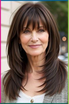 Discover the best hairstyles for medium length hair with bangs for women over 50. Explore flattering and youthful looks to enhance your style with ease. Medium Length Women’s Hairstyle, Style Front Bangs, Hair With Bangs Over 50, Bangs Over 50, Medium Length Hair With Bangs, Layered Haircuts With Bangs, Bangs For Women, Layered Haircuts For Medium Hair, The Best Hairstyles