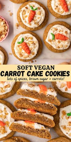 carrot cake cookies with cream cheese frosting and carrots