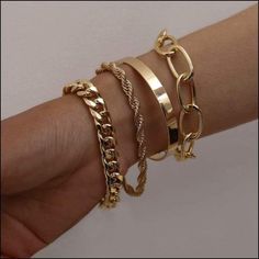 PuRui 4pcs Punk Curb Cuban Chain Bracelet Sets / Miami Boho