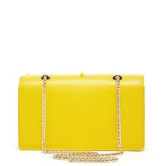 The Josie will take you through the seasons looking trés chic. Made with smooth leather, this trendy forward yellow leather purse features decorative leather studs on its front flap. With a buckle closure, the fabric-lined interior includes a zip pocket, cell phone slip and 6 credit card slots. Its elegant light gold chain strap can be worn long as a stylish crossbody or doubled up for a shorter shoulder bag style. The fashionable Josie worn day to night for all occasions. More details about thi Classic Yellow Evening Bag, Evening Yellow Flap Bag With Detachable Strap, Yellow Evening Flap Bag With Detachable Strap, Elegant Yellow Flap Bag With Detachable Strap, Yellow Business Bags With Gold-tone Hardware, Chic Yellow Rectangular Clutch, Chic Yellow Clutch For Formal Occasions, Classic Yellow Shoulder Bag For Formal Occasions, Yellow Flap Shoulder Bag For Evening