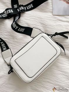 BirdinBag - Stylish Mini Square Pu Bag with Letter Print Pu Bag, Alphabet Print, Bag Bag, Square Bag, Letter Prints, Alphabet, Color White, Zipper, Square