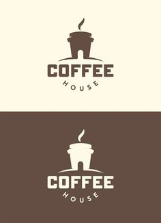 the coffee house logo is shown in three different colors and font styles, including brown, white