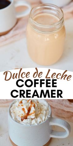 coffee creamer in a mug with the words dulce de leche on it