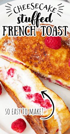 two french toast sandwiches on a plate with raspberries