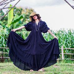 "Black Maxi Dress, Black Long Dress, Angel Sleeves Dress Introducing our exquisite Angel sleeve maxi dress, a captivating masterpiece available exclusively on Etsy. This enchanting garment exudes timeless beauty and grace, making it a must-have addition to your wardrobe. This dress is made in one size to fits S to XL / US: 4/6/8/10/12/14/16 - Crafted with meticulous attention to detail, this dress is a harmonious blend of ethereal design and natural comfort. Its standout feature is the deep V neckline, which elegantly graces both the front and back, lending an alluring charm to your silhouette. The angel sleeves, with their graceful, flowing design, add a touch of whimsy to this boho-inspired ensemble. - The skirt of this dress is a work of art in itself, featuring a full circle silhouette Black Bohemian Floor-length Dress, Bohemian Black Floor-length Dress, Black Flowy Bohemian Dress, Flowy Black Boho Dress, Black Flowy Boho Dress, Black Bohemian Dress With Loose Fit, Flowy Black Floor-length Dress, Black Floor-length Flowy Dress, Angel Sleeves Dress