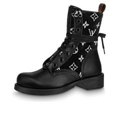 (WMNS) LOUIS VUITTON Metropolis Flat Ranger Boots 'Black with White Monogram' 1A95Z4 Ranger Boots, Ranger Boot, S Monogram, Metropolis, Boots Black, Black Boots, Louis Vuitton, Monogram, Boots