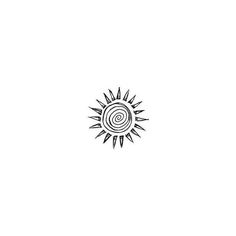 a black and white drawing of a sun with spirals on it's side