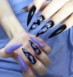 Gothic Barbie Nails, Nails Styles, Witchy Nails, Halloween Acrylic Nails, Hippie Nails, Punk Nails, Drip Nails, Goth Nails, Grunge Nails