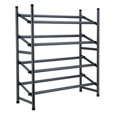 a metal rack with four shelves on each side