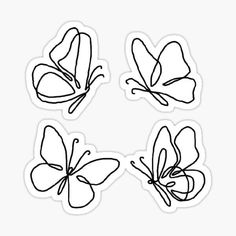 four butterfly stickers in black and white on a white background, set of four